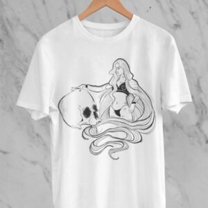 Girl with a skull outline.